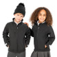 Child's navy softshell jacket with full zip, zipped chest pocket and stand up collar