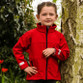 Child's navy softshell jacket with full zip, zipped chest pocket and stand up collar