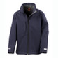 Child's navy softshell jacket with full zip, zipped chest pocket and stand up collar