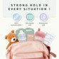Easy2Name watercolour name stickers on a baby bottle, beaker and lunch box: customisable, microwave and dishwasher safe