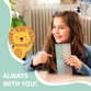 Girl smiling with a sheet of Easy2Name theme with icon wave name stickers