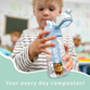 Toddler drinking from a personalised water bottle with the name Oliver and a lion picture
