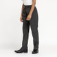 Zeco boys elasticated waist belted school trousers in grey, worn, side view, close up