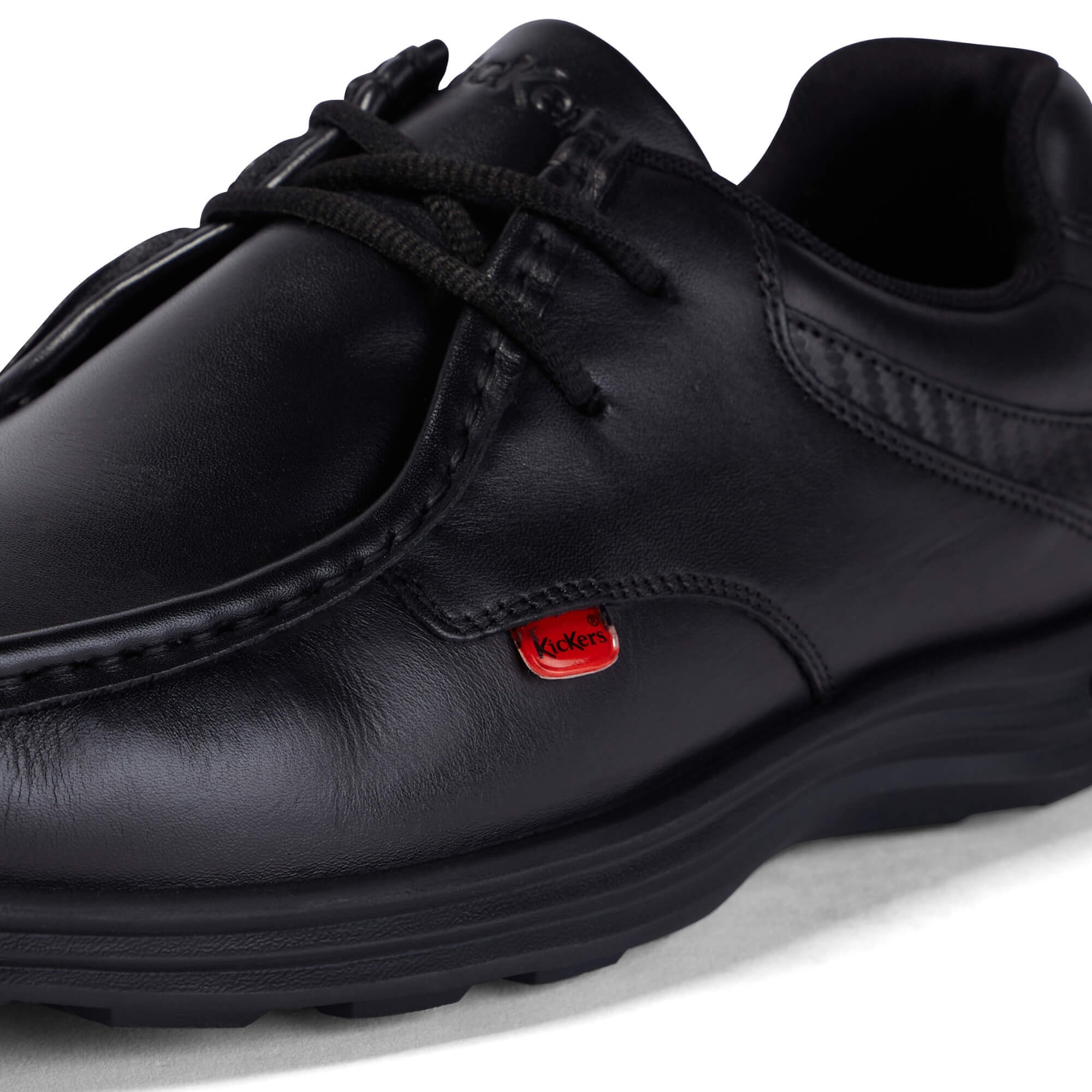 Kickers Reasan Lace black leather shoes front view with lace up closure