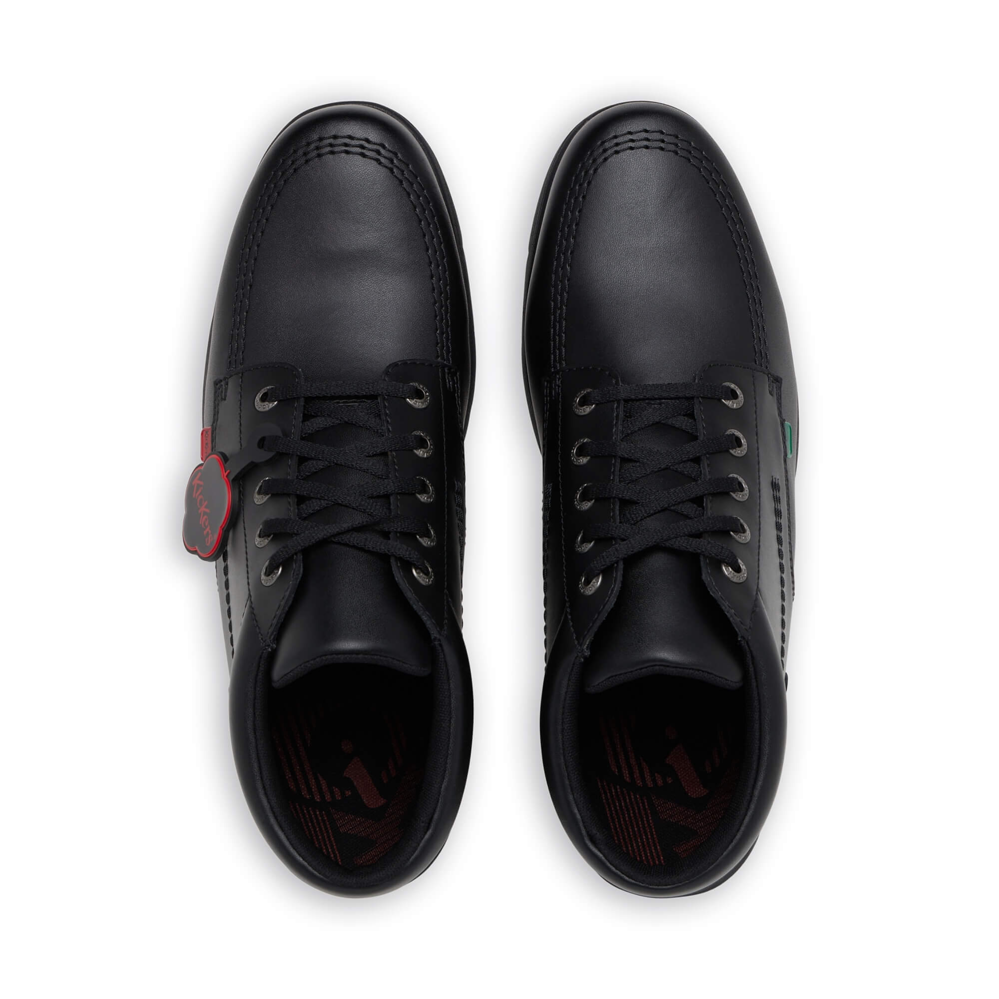 Kickers Kelland Hi black leather school shoes front angled view with high top shape