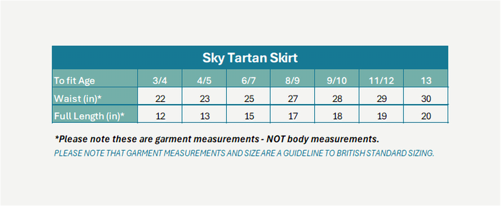 Skye Tartan Skirt (Banner) Size Guide