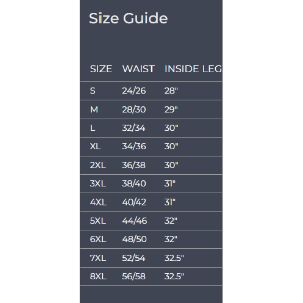 Zeco BT3058 senior sturdy fit short leg eco trouser size guide