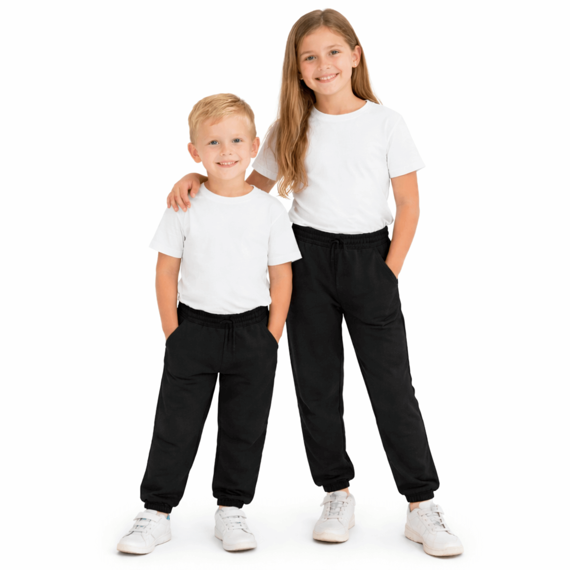 Black twin pack school joggers for boys and girls with elasticated waist and cuffed hems