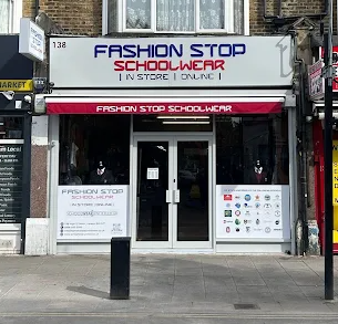 Street view of the Fashion Stop Schoolwear shopfront in East Ham