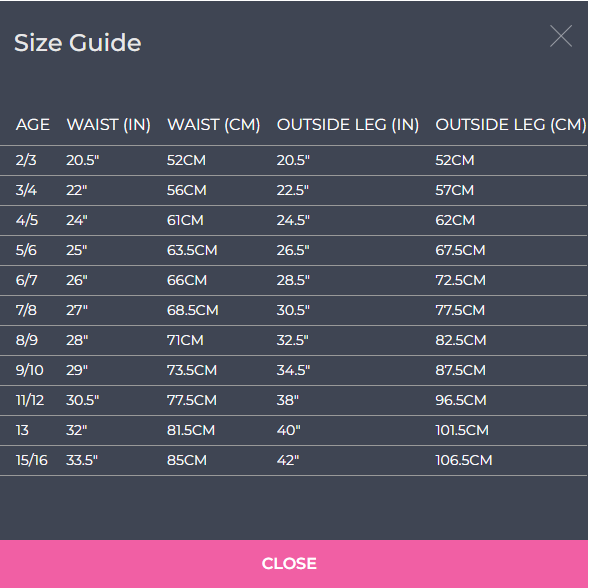 Zeco full elastic pull-up eco trouser BT3046 measurements chart