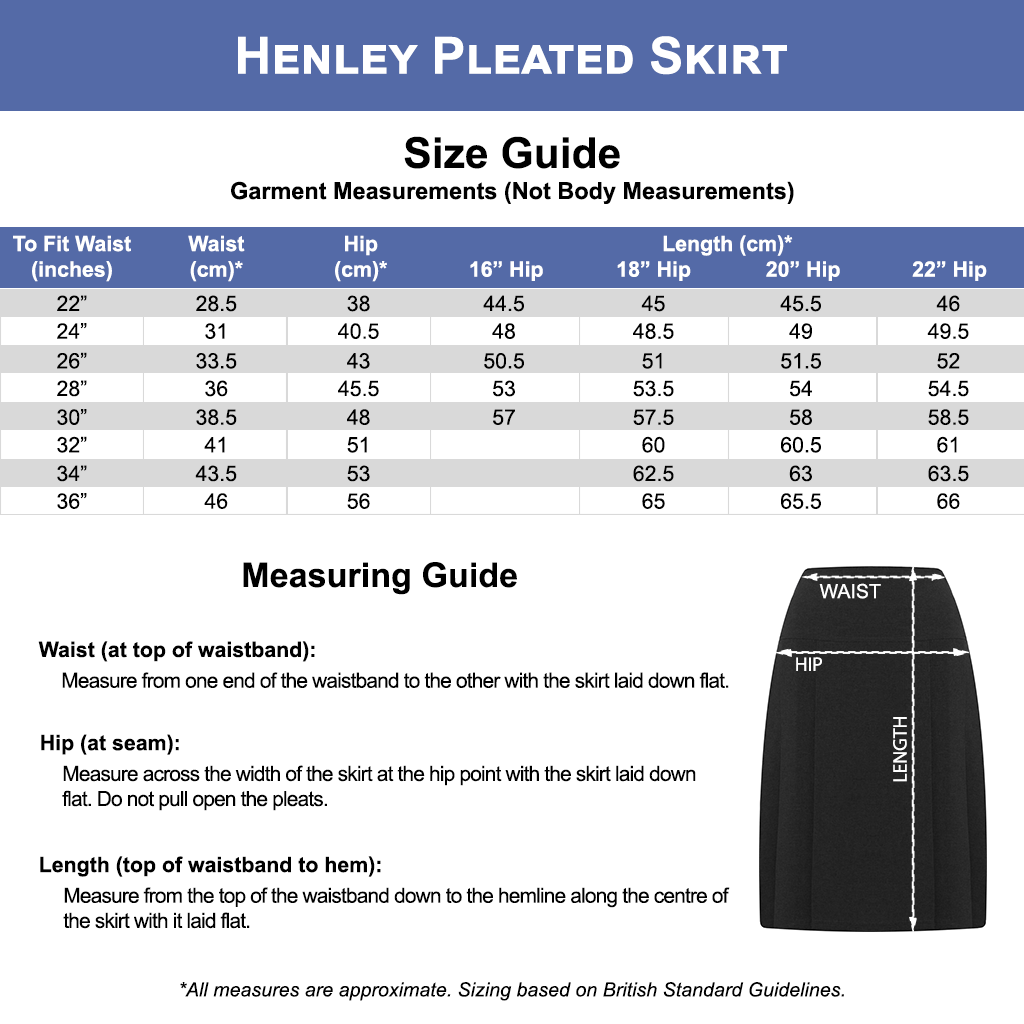 Henley Pleated Skirt Size Guide – Banner