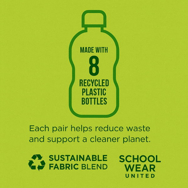 Eco fabric school uniform trousers made from recycled plastic bottles