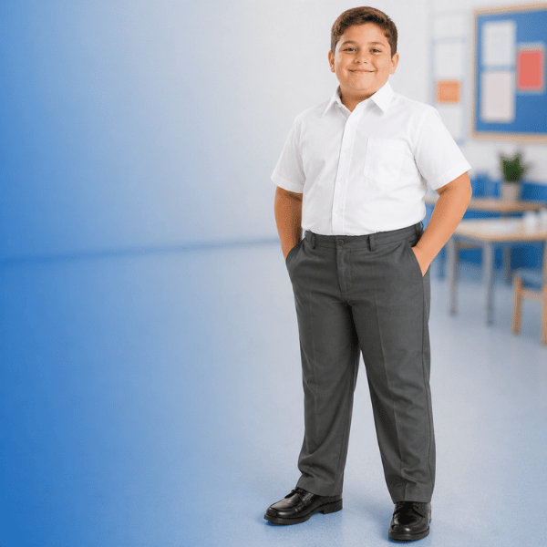Boys plus size sturdy fit school trousers with wider waist and shorter leg