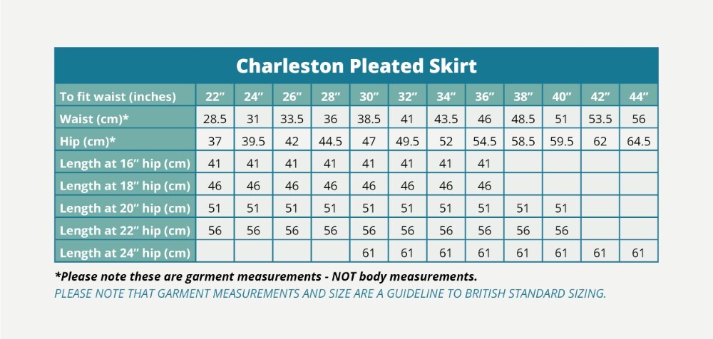 Charleston Pleated Skirt (Banner) Sizing Guide