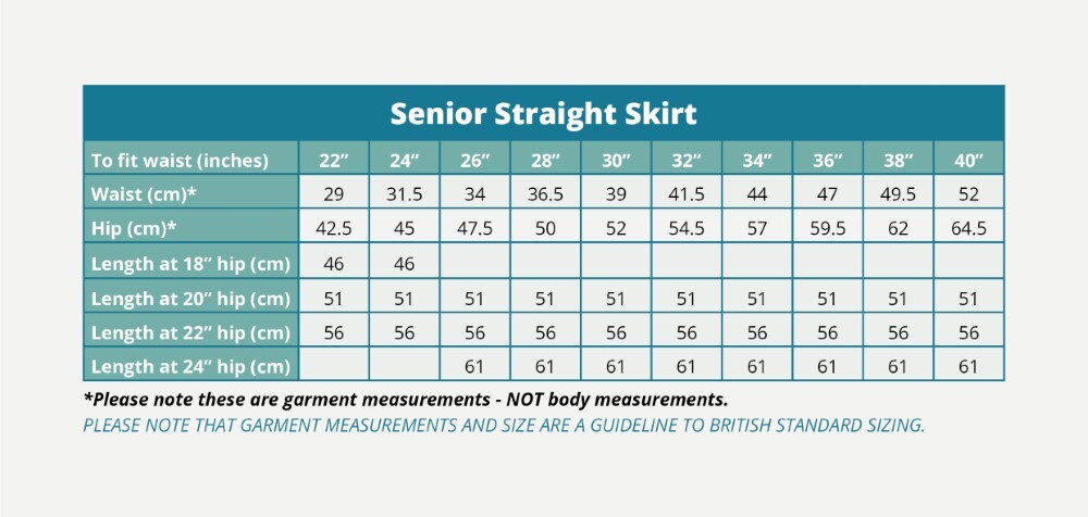 Senior Straight Skirt (Banner) Size Guide