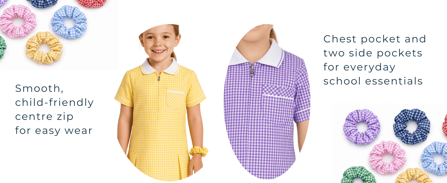 Centre zip, chest pocket, side pockets and free matching scrunchie