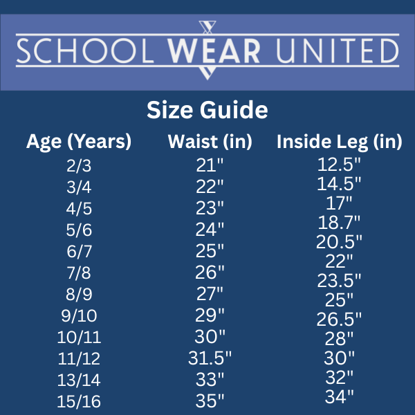 Size guide for twin pack adjustable boys school uniform trousers