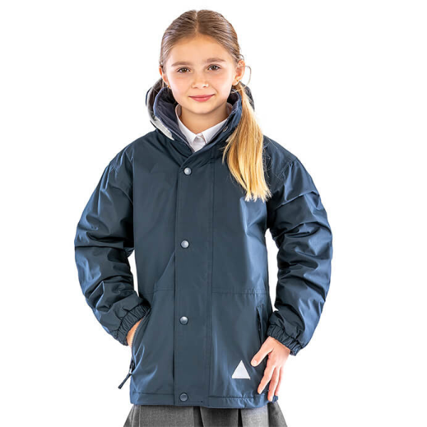 Result Youth StormDri 4000 Waterproof Fleece Lined School Jacket showing colour options and sizes from Age 2 to Adult 3XL