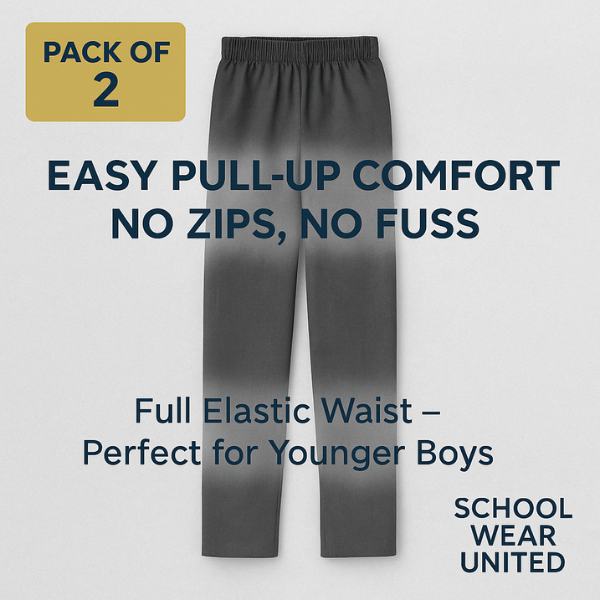 Twin pack boys full elastic pull up school trousers