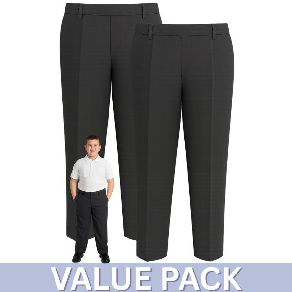 Boys sturdy fit plus size school trousers, twin pack for better value