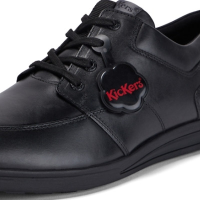 Kickers Troiko Lace Leather Adult Mens School Shoes Black side view detail