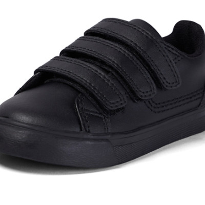 Kickers Tovni Trip Leather Infant School Shoes Black side view detail