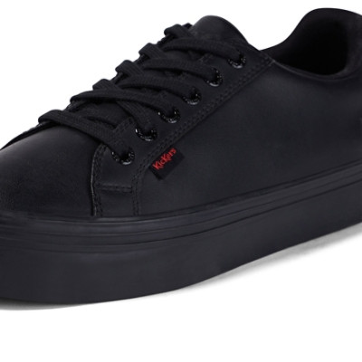 Kickers Tovni Stack Leather Youth Girls School Shoes Black side view detail