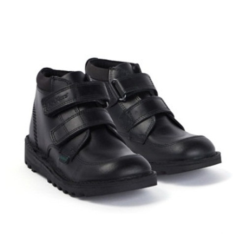 Kickers Kick Hi Leather Junior School Boots Black top view