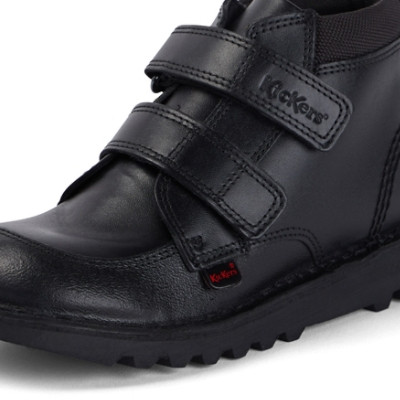 Kickers Kick Hi Leather Junior School Boots Black side view detail