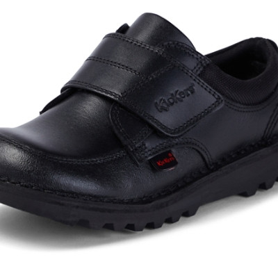 Kickers Kick Lo Leather Junior School Shoes Black side view detail