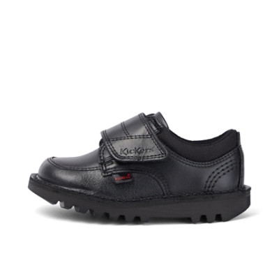 Kickers Kick Lo Leather Infant School Shoes Black angled front view