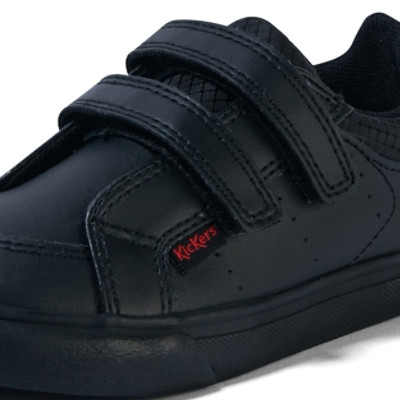 Kickers Tovni Twin Vel Leather Infant School Shoes Black side view detail