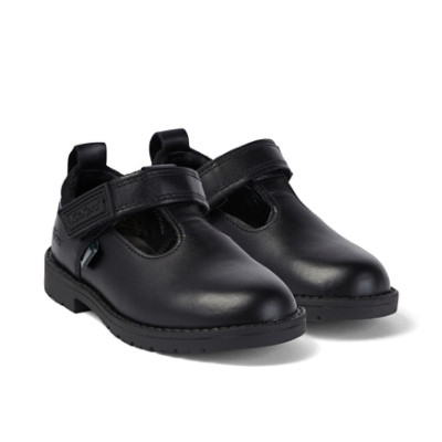 Kickers Lachly T Bar Leather Infant Girls School Shoes Black top view