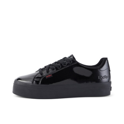 Kickers Tovni Stack Patent Leather Womens Shoes Black angled front view