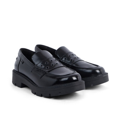 Kickers Kori Loafer Rivet Leather Womens Shoes Black top view