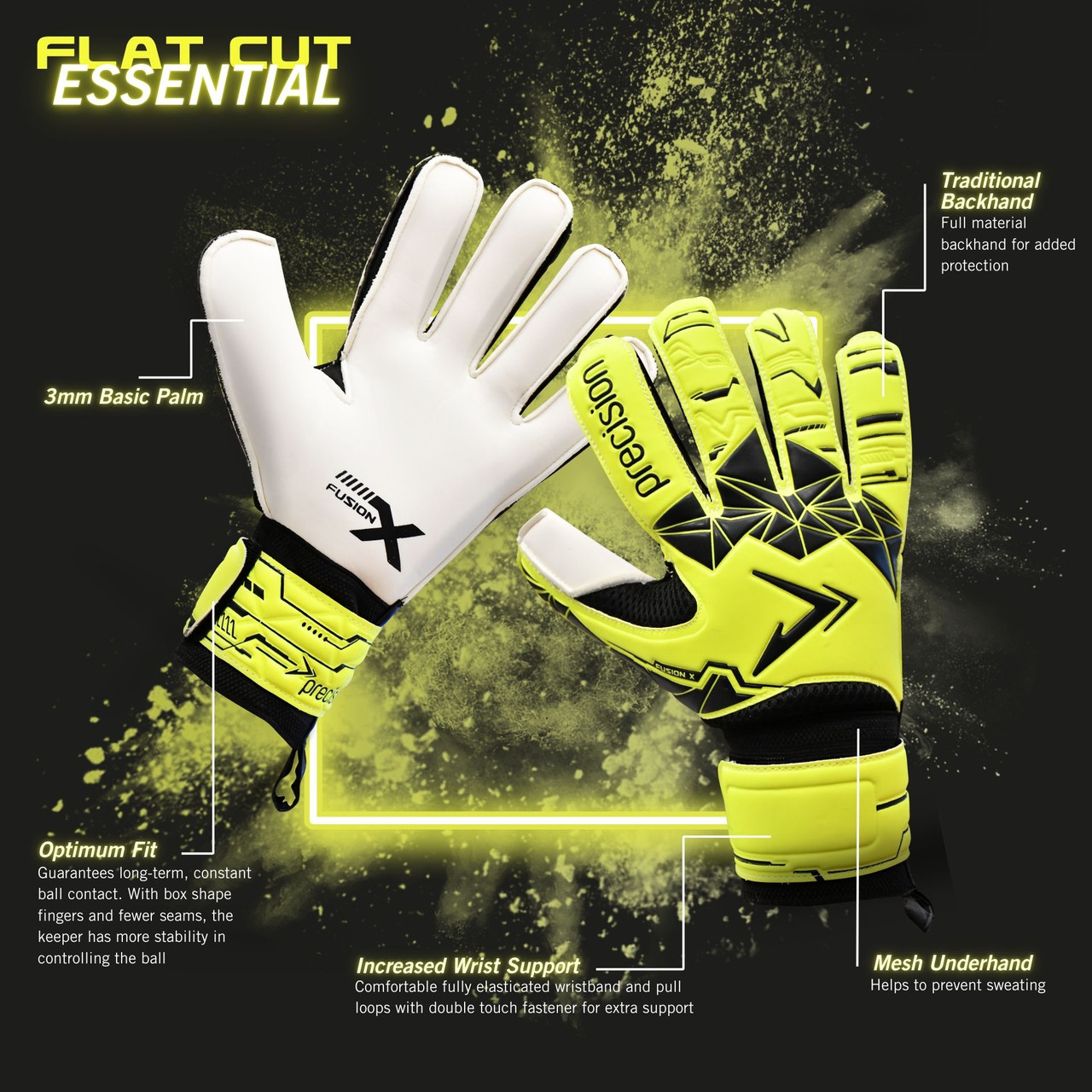 Precision Junior Fusion X Flat Cut Essential Goalkeeper Gloves