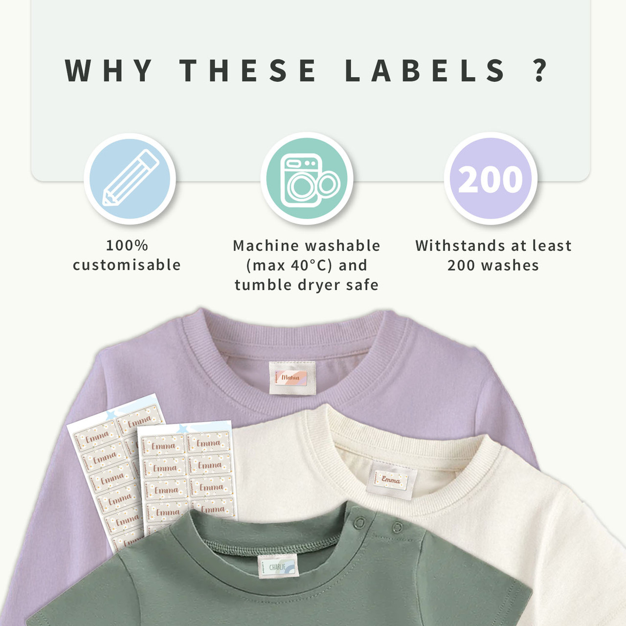 Easy2Name Clothing Name Stickers, Pattern Designs