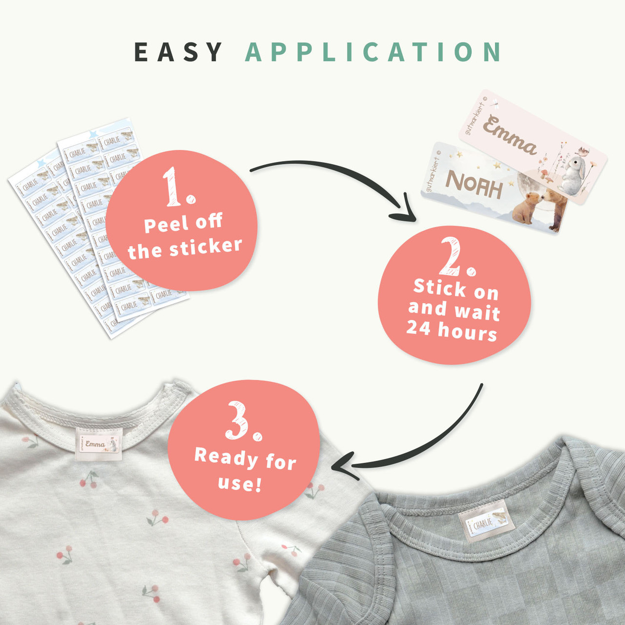Easy2Name Clothing Name Stickers, Watercolour Designs