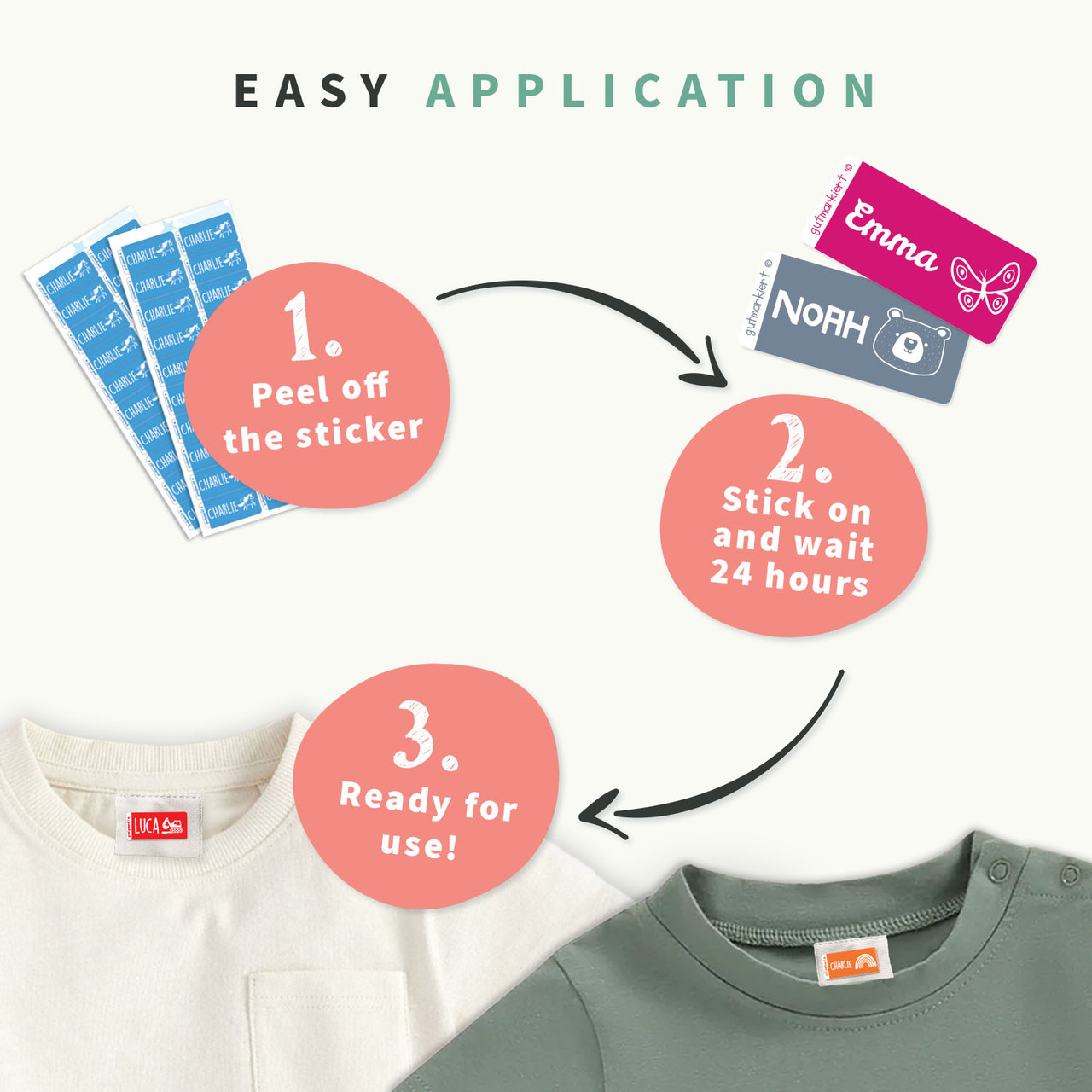 Easy2Name Clothing Name Stickers, One Colour with Icon