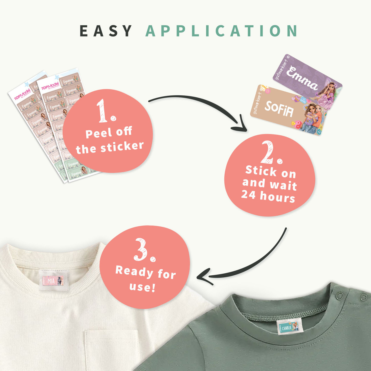 Easy2Name Clothing Name Stickers, TOPModel Designs