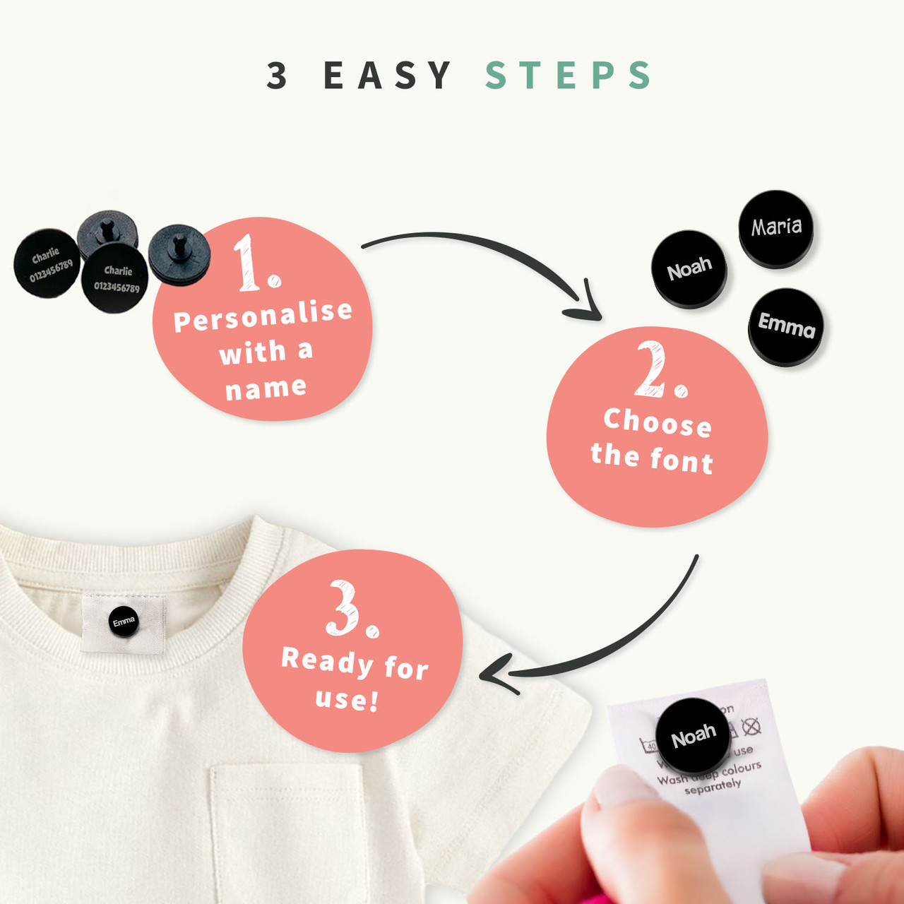 Easy2Name EasyTags Click-On Name Tags for Clothes