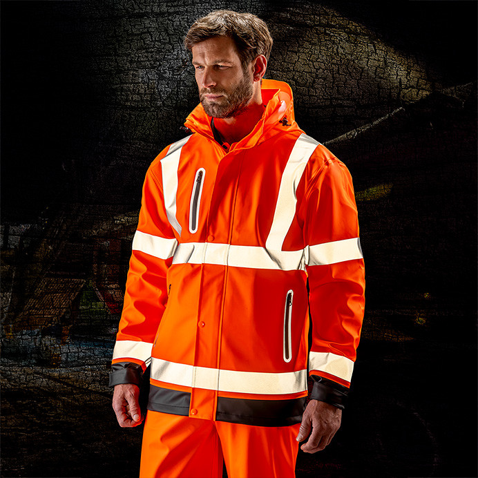 Waterproof Hi Vis Jacket, Class 3 Orange (Result Recycled Safe-Guard R507X)