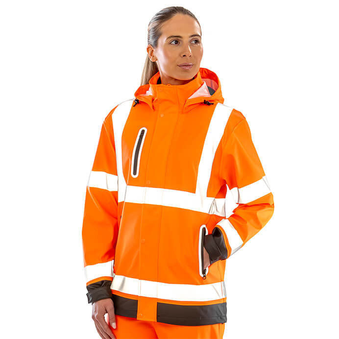 Waterproof Hi Vis Jacket, Class 3 Orange (Result Recycled Safe-Guard R507X)