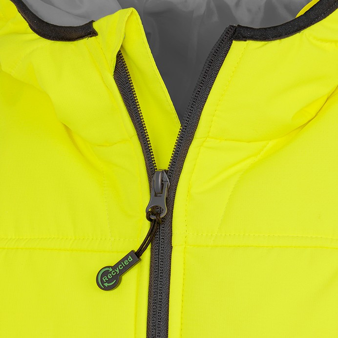 Hi Vis Padded Jacket, Class 2, Ripstop with Hood (Result Recycled Safe-Guard R500X)