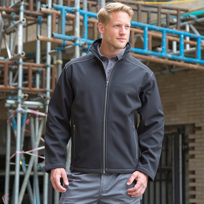 Mens Softshell Work Jacket, Windproof, Microfleece Lined (Result Work-Guard R455M)