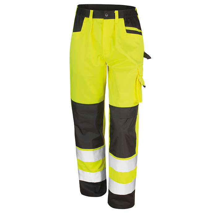 Hi Vis Cargo Work Trousers with Knee Pad Pockets, Class 2 (Result Safe-Guard R327X)