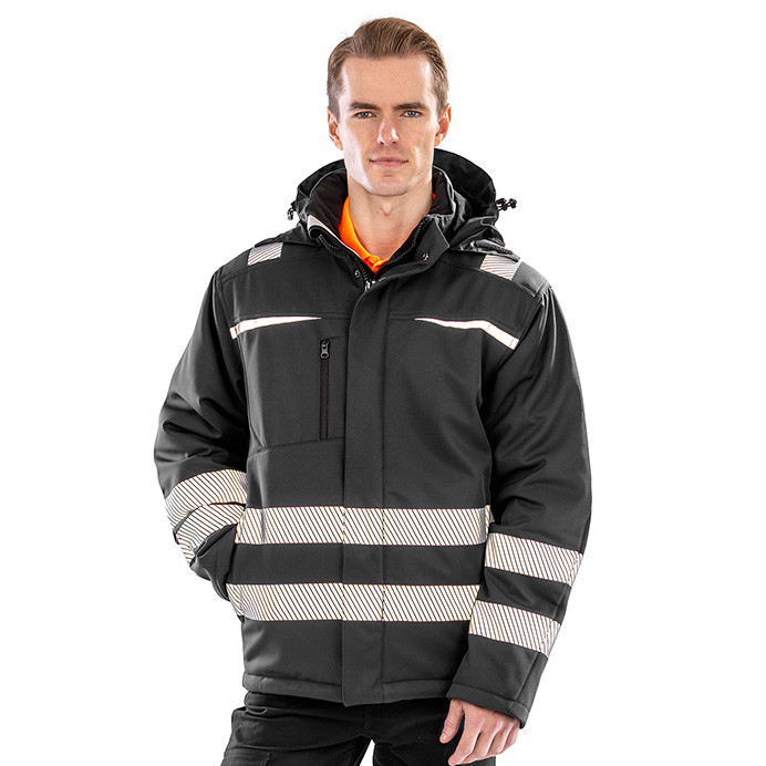 Safety Softshell Coat with Hood, Hi Vis Class 2 or Navy (Result Safe-Guard R331X)
