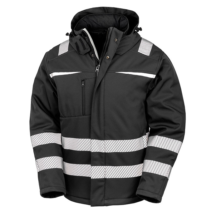 Safety Softshell Coat with Hood, Hi Vis Class 2 or Navy (Result Safe-Guard R331X)