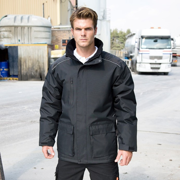 Waterproof Padded Long Work Coat with Zip-Off Hood (Result Work-Guard R305X)