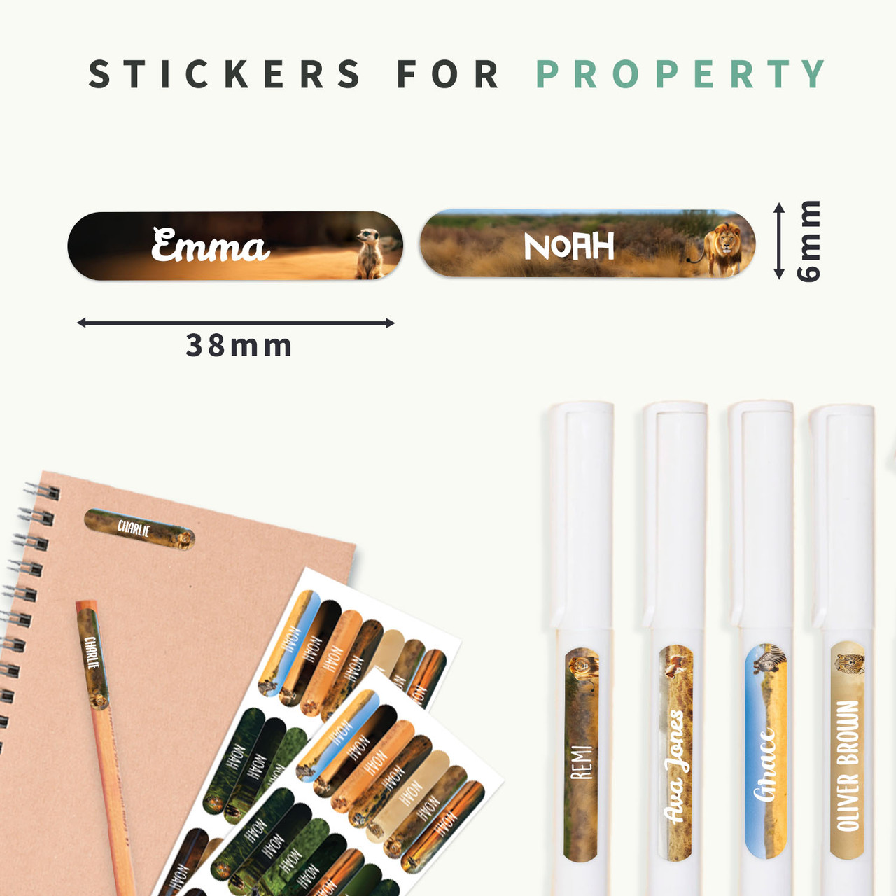 Easy2Name Mini Name Stickers for Kids, Real World Designs